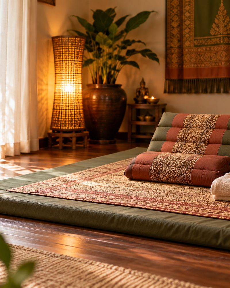 A treatment room mat, ready for a session
